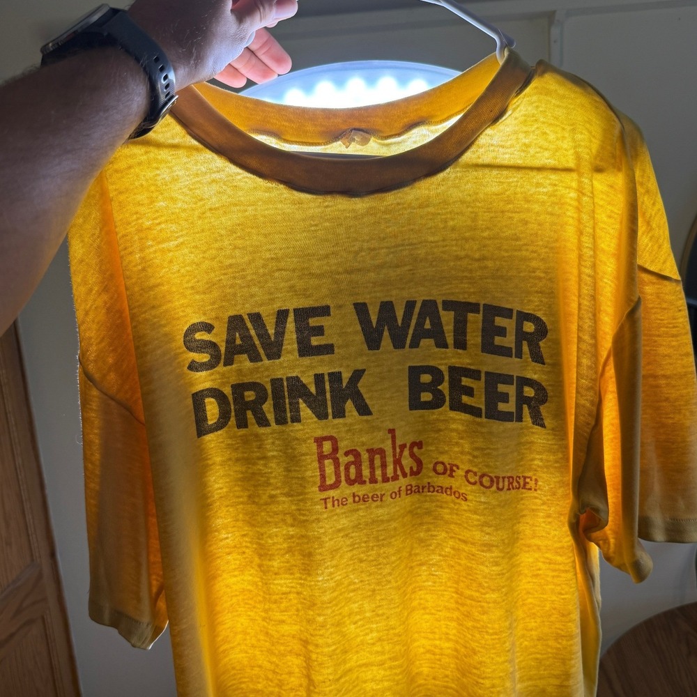 True Vintage Banks Beer Barbados T Shirt Save Water Drink Mens XL Paper Thin
